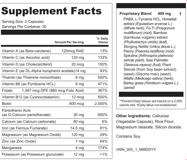 Supplement Facts for Bloom Tress